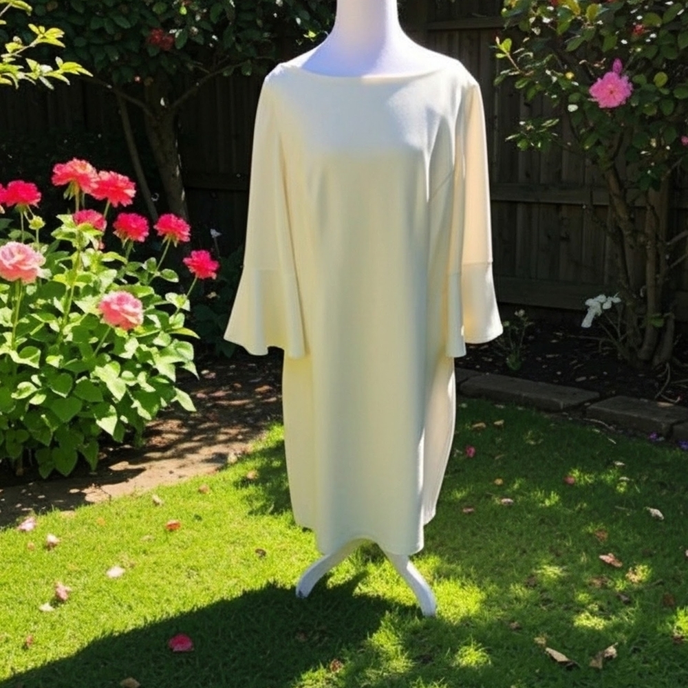 NWT Harper Rose Womens Ivory Stretch Zippered Fitted Lined Bell Sleeve Dress